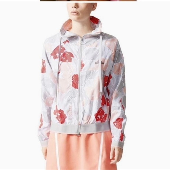 NWOT ADIDAS W/STELLA MCCARTNEY PEACH AMD GREY FLORAL WIND BREAKER SZ EXTRA SMALL - Picture 2 of 11